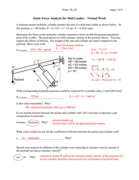 Static Force Analysis for Skid Loader – Virtual Work